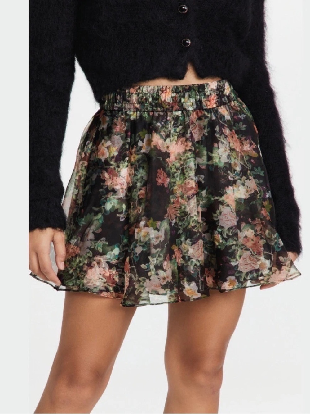 Alice + Olivia Dionne Floral Print Crepe and Silk Organza Mini Skirt